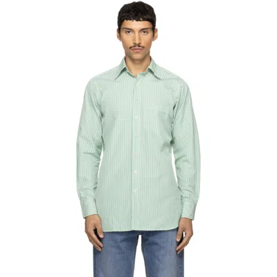 Drake's グリーン Narrow Stripe コットンポプリン ボタンダウンシャツ In Green