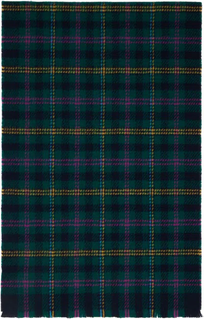 Drake's Green Tartan Check Wool Scarf In 403 Green & Navy