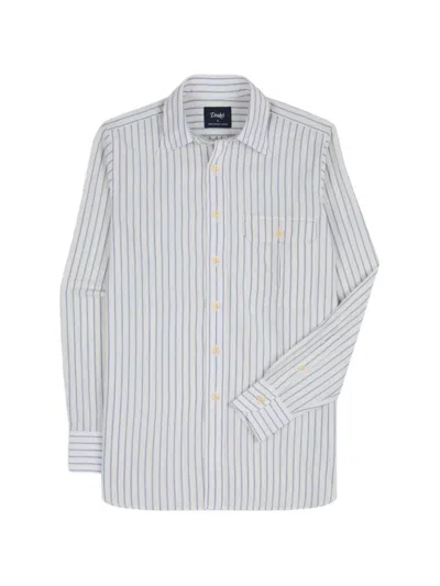 Drake's Halo Stripe Long Point-collar Shirt In Gray