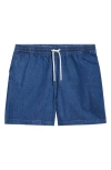 DRAKE'S HIGH WAIST DENIM DRAWSTRING SHORTS