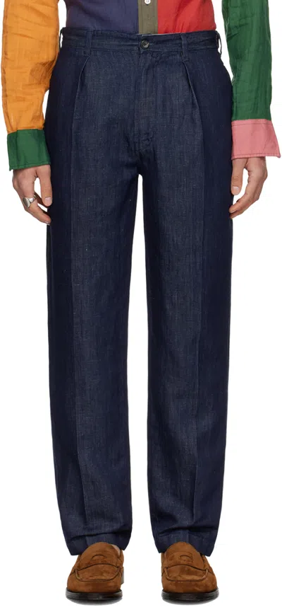 Drake's Indigo Games Jeans In 250 Enzyme Wash
