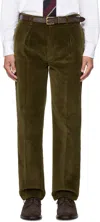 Drake's Khaki Cotton Corduroy Games Trousers In 400 Olive