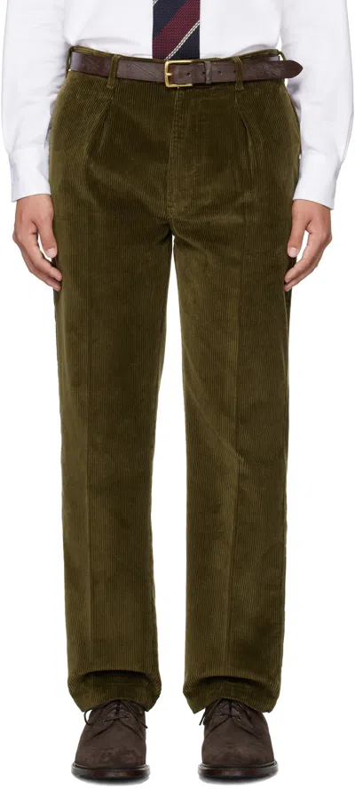 Drake's Khaki Cotton Corduroy Games Trousers In Green