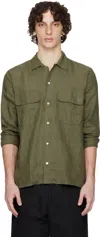 Drake's Khaki Linen Camp Collar Shirt