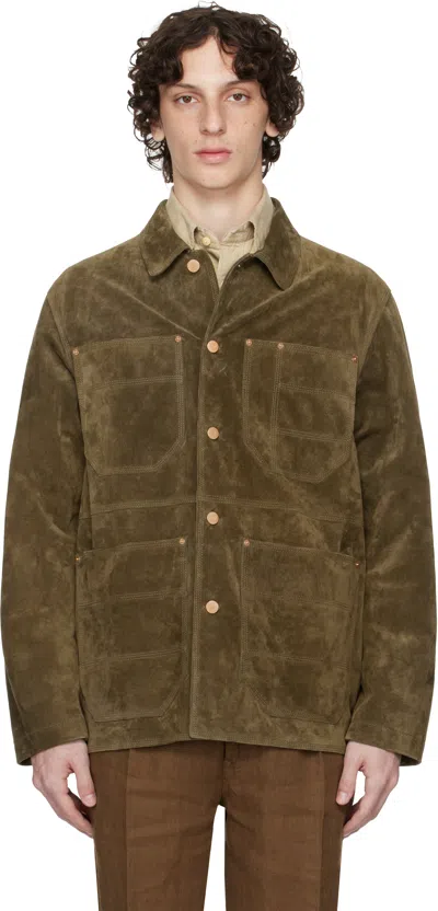 Drake's Khaki Welder Chore Suede Jacket