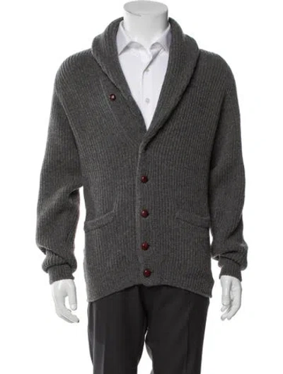 Pre-owned Drake's Lambswool Collar Cardigan W/ Tags In Gray