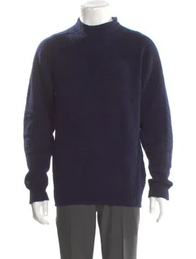 Pre-owned Drake's Lambswool Mock Neck Pullover In Blue