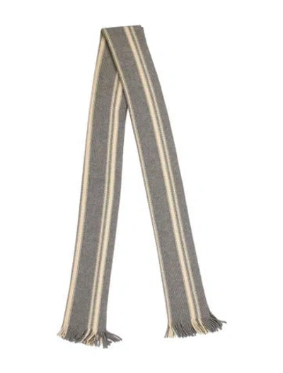 Pre-owned Drake's Lambswool Striped Scarf In Gray