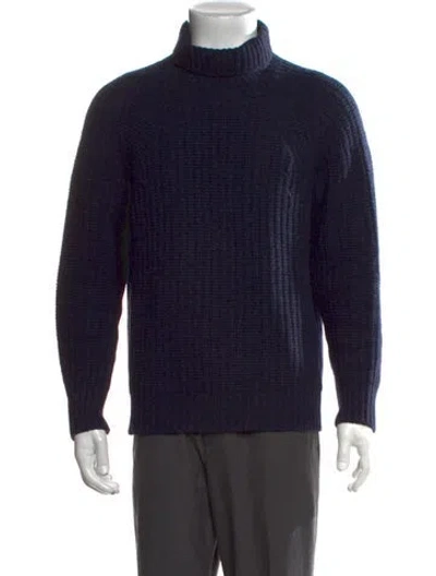 Pre-owned Drake's Lambswool Turtleneck Pullover In Blue