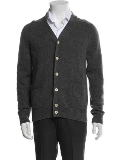 Pre-owned Drake's Lambswool V-neck Cardigan In Gray