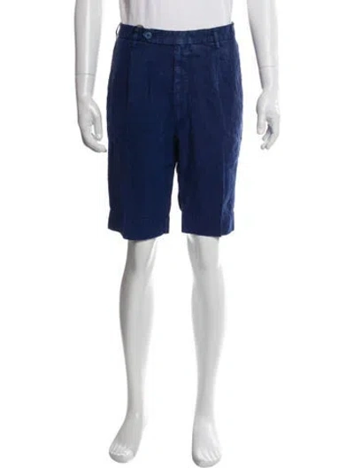 Pre-owned Drake's Linen Flat Front Shorts In Blue