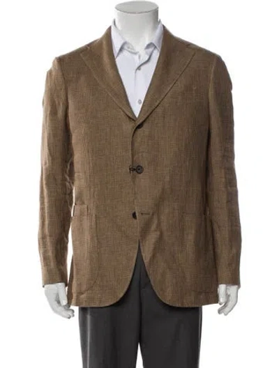 Pre-owned Drake's Linen Houndstooth Print Blazer W/ Tags In Neutral