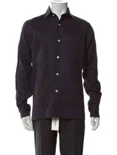 Pre-owned Drake's Linen Long Sleeve Dress Shirt In Black