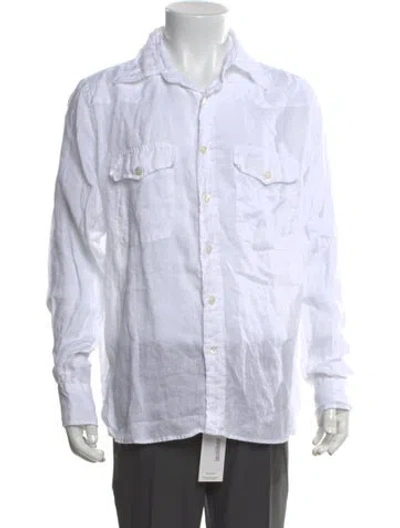 Pre-owned Drake's Linen Long Sleeve Dress Shirt In White