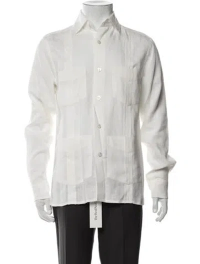 Pre-owned Drake's Linen Long Sleeve Dress Shirt In White