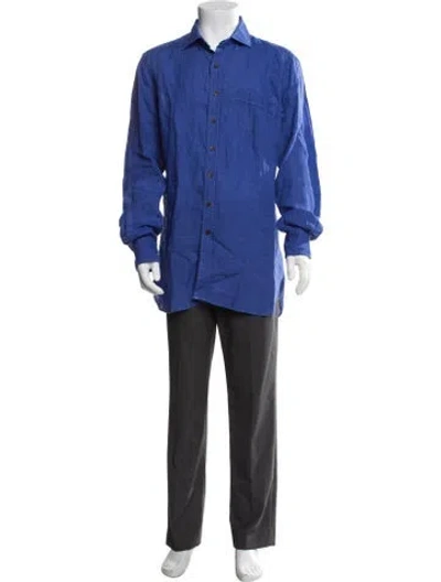 Pre-owned Drake's Linen Long Sleeve Shirt W/ Tags In Blue