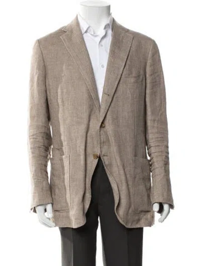 Pre-owned Drake's Linen Plaid Print Blazer In Neutral