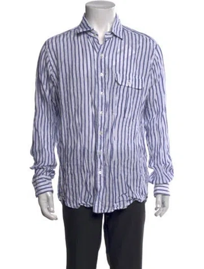 Pre-owned Drake's Linen Striped Dress Shirt In Blue