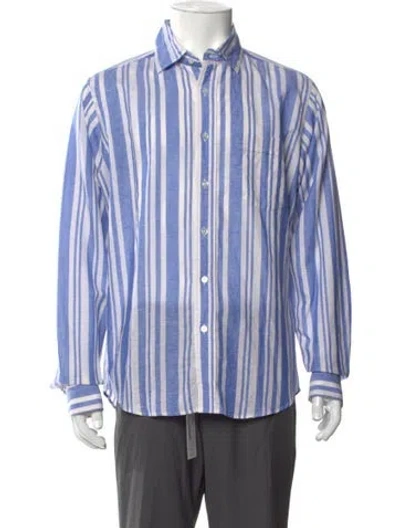 Pre-owned Drake's Linen Striped Dress Shirt In Blue
