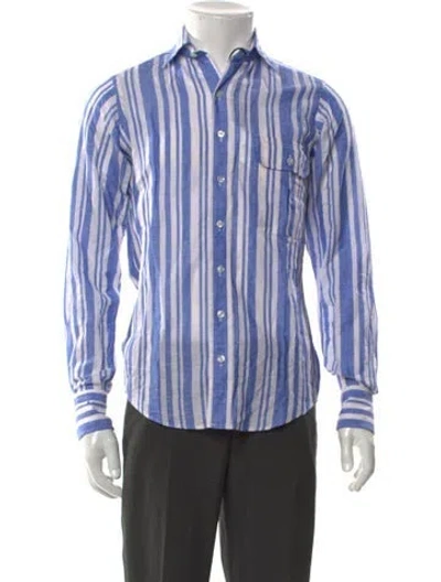 Pre-owned Drake's Linen Striped Shirt In Blue