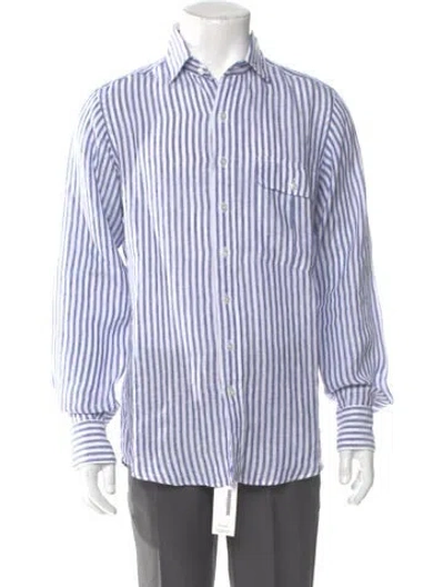 Pre-owned Drake's Linen Striped Shirt In Blue