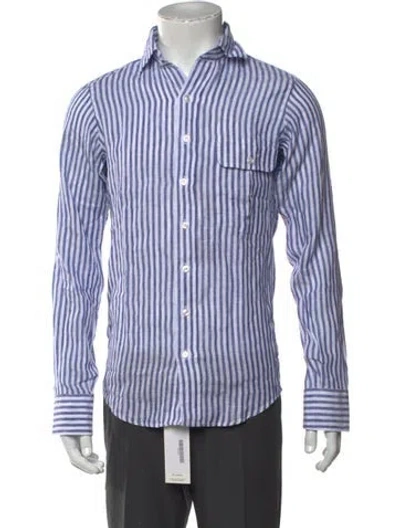 Pre-owned Drake's Linen Striped Shirt W/ Tags In Blue