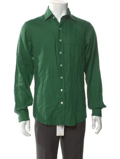 Pre-owned Drake's Linen V-neck Henley In Green