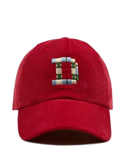 Drake's Logo-embroidered Corduroy Baseball Cap In Red