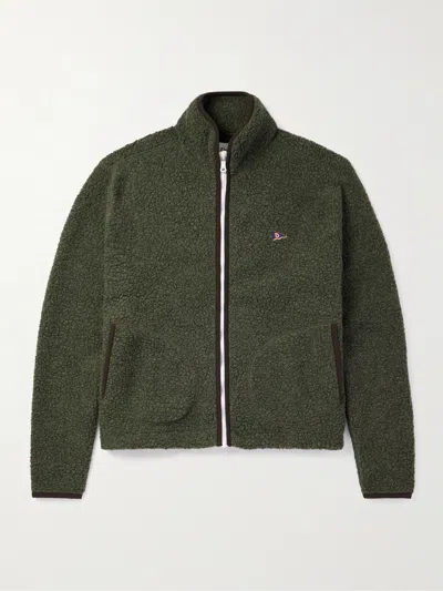 Drake's Logo-embroidered Wool-blend Bouclé Jacket In Green
