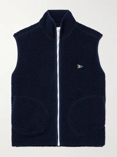 Drake's Logo-embroidered Wool-blend Fleece Gilet In Blue