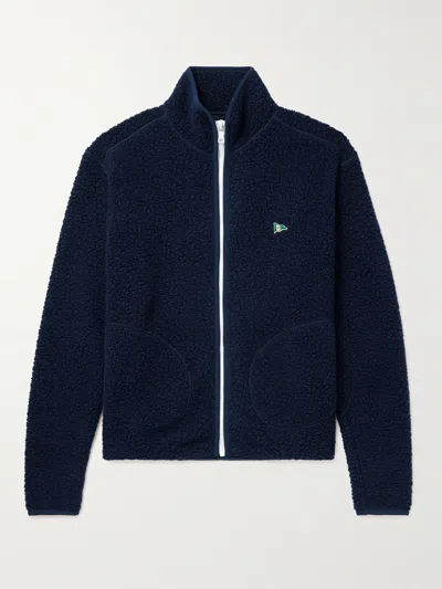 Drake's Logo-embroidered Wool-blend Fleece Jacket In Blue
