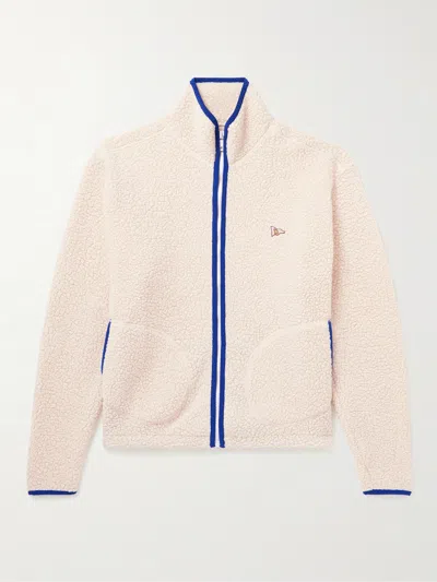 Drake's Logo-embroidered Wool-blend Fleece Jacket In Neutrals