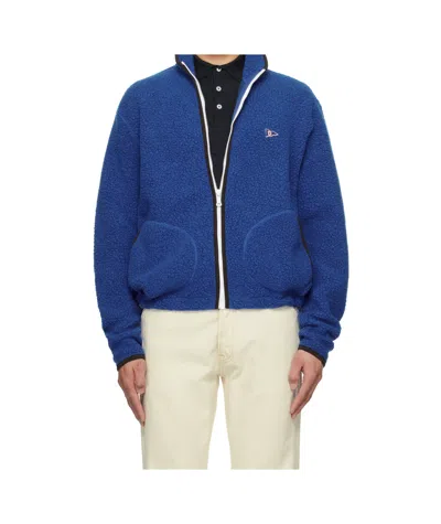 Drake's London Boucle Wool Zip Fleece Jacket In Blue
