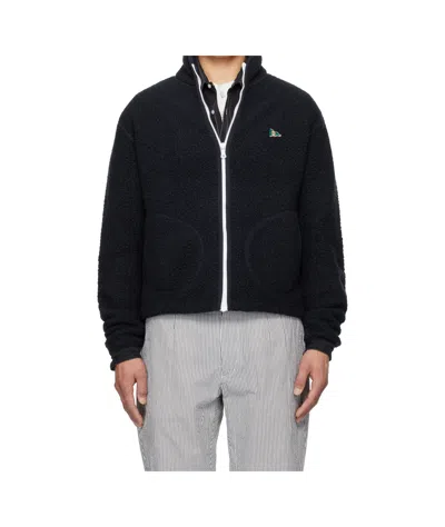 Drake's London Boucle Wool Zip Fleece Jacket In Navy