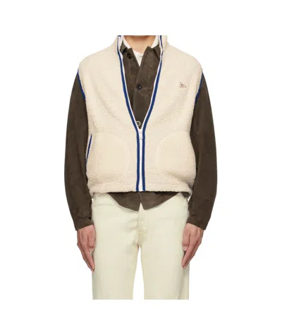 Drake's London Boucle Wool Zip Fleece Vest In Ecru