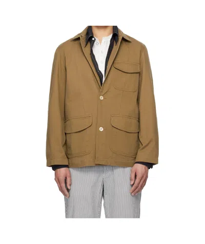 Drake's London Cotton Three-pocket Chore Jacket In Yellow-brown