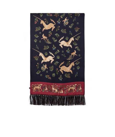 Drake's London Fringed Silk Scarf In Black