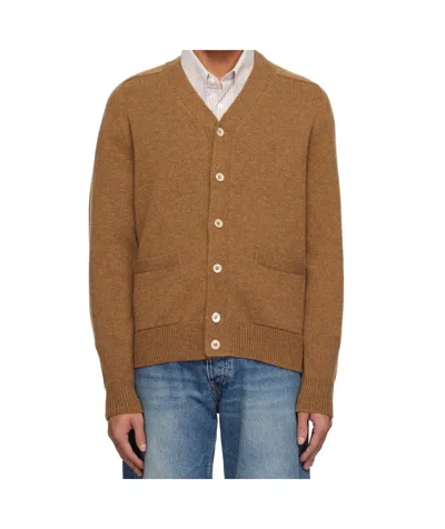 Drake's London Long Sleeve Cardigan In Brown