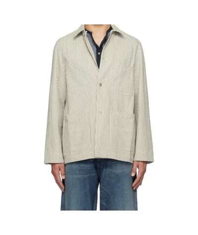 Drake's London Stripe Cotton Stoker Jacket In Ecru Navy