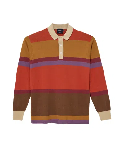 Drake's London Striped Knitted Rugby In Orange, Brown And Purple