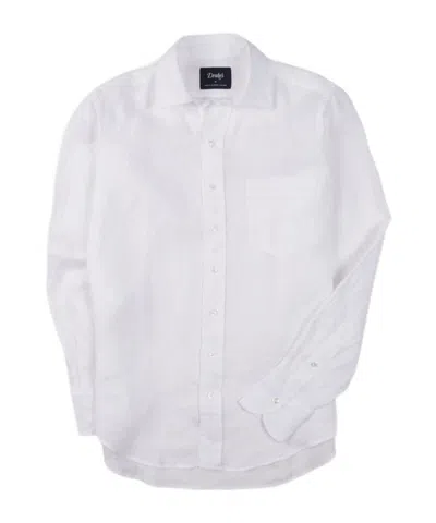 Drake's London White Linen Lapel Shirt