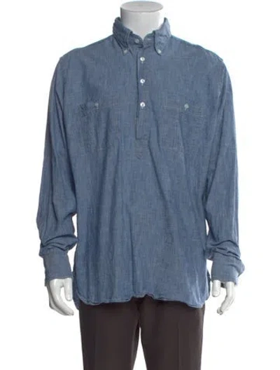 Pre-owned Drake's Long Sleeve Denim Shirt In Blue