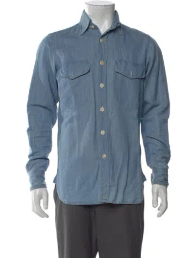 Pre-owned Drake's Long Sleeve Denim Shirt In Blue