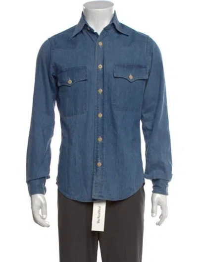 Pre-owned Drake's Long Sleeve Denim Shirt In Blue
