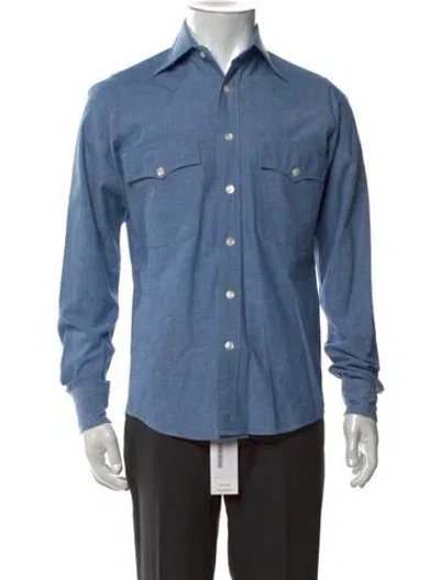 Pre-owned Drake's Long Sleeve Western Shirt In Blue