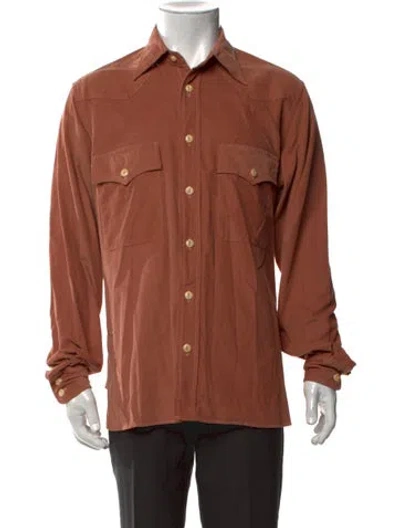 Pre-owned Drake's Long Sleeve Western Shirt In Brown