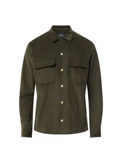 Drake's Khaki Corduroy Camp Collar Long Sleeve Shirt In 400 Olive