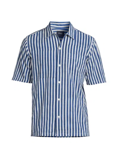 Drake's Men's Camp Collar Striped Short-sleeve Shirt In Blue