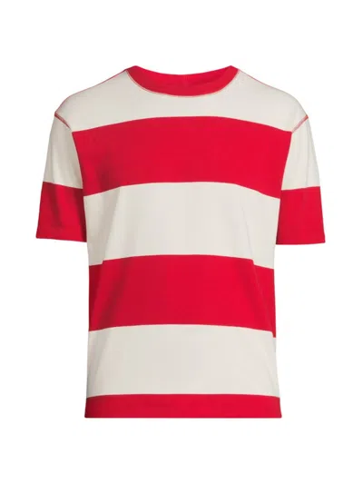 Drake's Men's Heavy Hiking Striped Short-sleeve T-shirt In Red