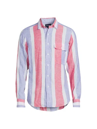 Drake's Men's Linen Striped Button-up Shirt In Red